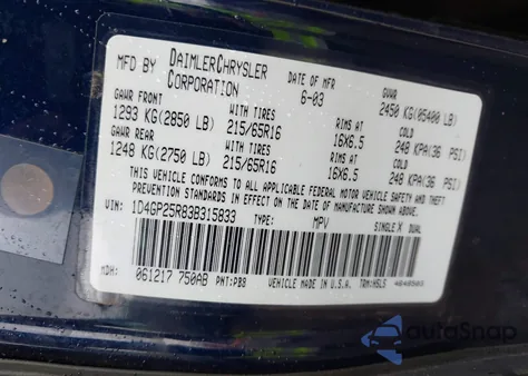 2003 Dodge Caravan Se from USA, damaged, VIN 1D4GP25R83B315833